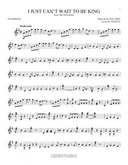 page one of I Just Can't Wait To Be King (from The Lion King) (Xylophone Solo)