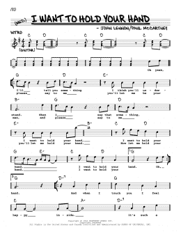 page one of I Want To Hold Your Hand (Real Book – Melody, Lyrics & Chords)