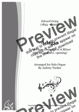page one of Organ: Adagio from Piano Concerto in A Minor (Op. 16, 2nd mvt. opening) - Edvard Grieg