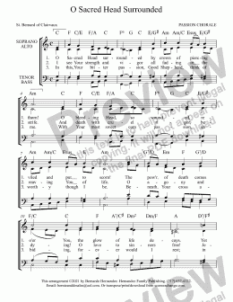 page one of O Sacred Head Surrounded - Choir Reduction in C for Piano or Guitar, with Chords (Transposable)