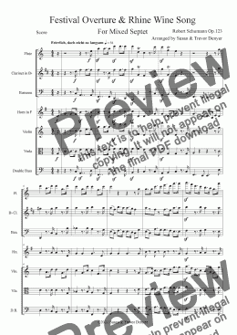 page one of Festival Overture - Rhine Wine Song - Schumann - Mixed Septet - Score
