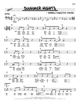 page one of Summer Nights (Real Book – Melody, Lyrics & Chords)