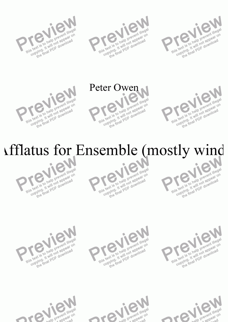 page one of AFFLATUS for mixed ensemble (mostly wind) still with apologies to Elvis
