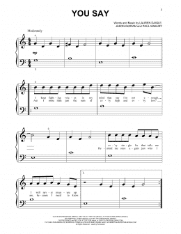 page one of You Say (Beginning Piano Solo)