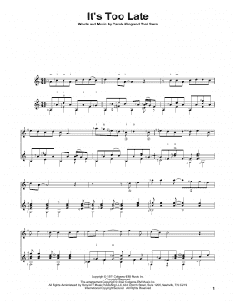 page one of It's Too Late (Solo Guitar)