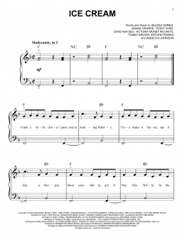 page one of Ice Cream (with Selena Gomez) (Easy Piano)