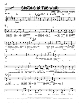 page one of Candle In The Wind (Real Book – Melody, Lyrics & Chords)