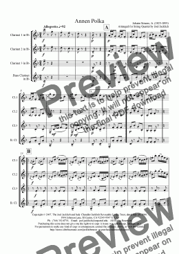 page one of Annen Polka, Op. 117  (Clarinet Quartet)