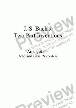 page one of Bach's Two Part Inventions for Alto and Bass recorders