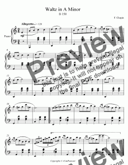page one of Chopin Waltz BI. 150 in A minor Op. Posth.