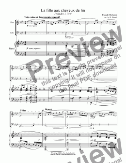 page one of La fille aux cheveux de lin / The Girl with the Flaxen hair for flute, cello and piano (Ab Maj)