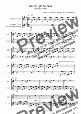 page one of Moonlight Sonata (1st movement) for Clarinet Duet