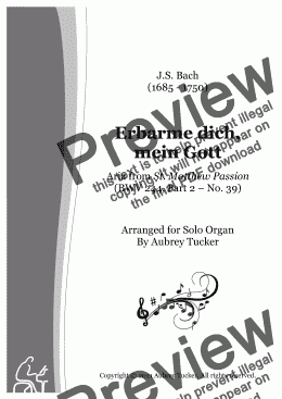 page one of Organ: Erbarme dich, mein Gott (Aria from St. Matthew Passion, BWV 244, Part 2 – No. 39) - J.S. Bach