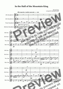 page one of In the Hall of the Mountain King by Edvard Grieg - Saxophone quartet (AATB)