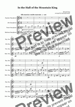 page one of In the Hall of the Mountain King by Edvard Grieg - Saxophone quartet (SATB)