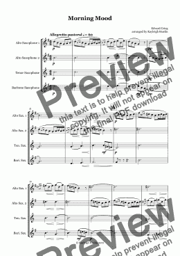 page one of Morning Mood by Edvard Grieg - Saxophone quartet (AATB)