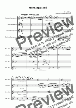 page one of Morning Mood by Edvard Grieg - Saxophone quartet (SATB)