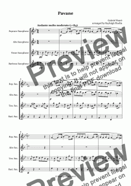 page one of Pavane by Gabriel Faure - Saxophone quartet (SATB)