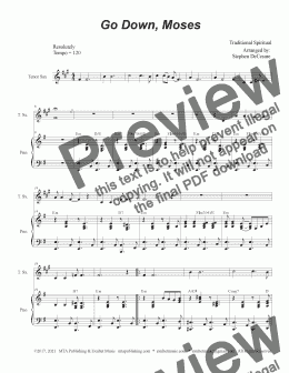 page one of Go Down, Moses (Tenor Saxophone and Piano)