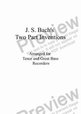 page one of Bach's Two Part Inventions for Tenor and Great Bass recorders