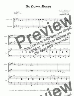 page one of Go Down, Moses (Duet for Bb-Trumpet and French Horn)