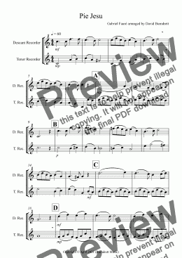 page one of Pie Jesu (from Requiem) for Descant and Tenor Recorder Duet