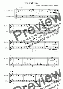 page one of Trumpet Tune for Descant and Tenor Recorder Duet