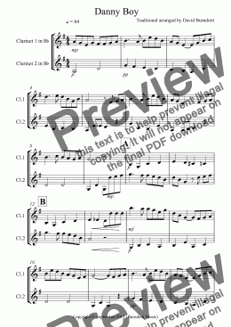 page one of Danny Boy for Clarinet Duet