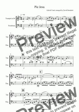page one of Pie Jesu (from Requiem) for Trumpet and Trombone Duet