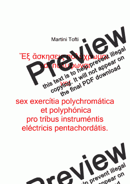 page one of SEX EXERCÍTIA polychromática et polyphónica pro tríbus instruméntis eléctricis pentachordátis
