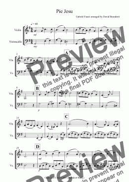 page one of Pie Jesu (from Requiem) for Violin and Cello Duet