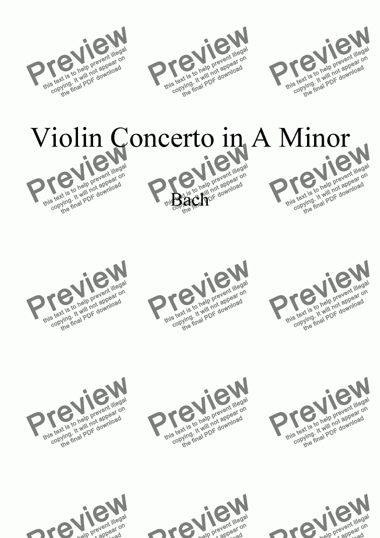 page one of Bach Violin Concerto in A minor for String Quartet