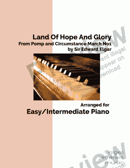 page one of Land of Hope and Glory arranged for easy piano