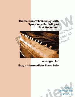page one of Theme from Pathetique Symphony (No5) arranged for easy piano