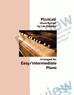 page one of Pizzicati arranged for easy piano