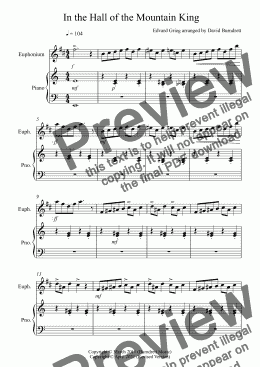 page one of In the Hall of the Mountain King for Euphonium and Piano
