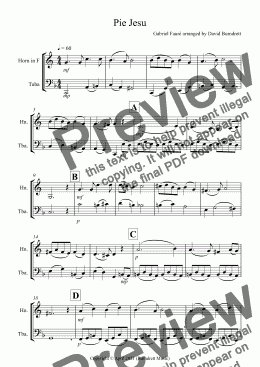 page one of Pie Jesu (from Requiem) for for French Horn and Tuba Duet