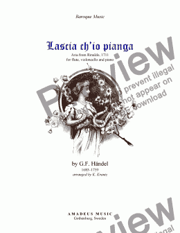 page one of Aria, Lascia ch’io pianga from Rinaldo for flute (violin), cello and piano