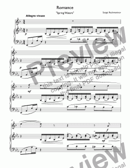 page one of Rachmaninov, Sergei - Romance Spring Waters for trumpet Bb & piano