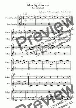 page one of Moonlight Sonata (1st movement) for Descant and Tenor Recorder Duet