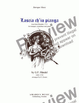 page one of Aria, Lascia ch’io pianga from Rinaldo for trumpet (clarinet in Bb), contrabass and piano
