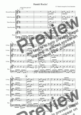 page one of Handel Rocks! for Recorder and Piano