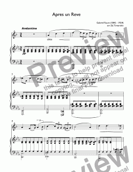 page one of Fauré -  Après un rêve for trumpet Bb & piano