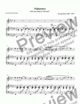 page one of Bizet - Habanera of Carmen (Mendez) for trumpet  Bb & piano