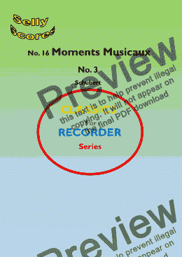page one of CLASSICS FOR RECORDER SERIES 16. Moments Musicaux No. 3  Schubert  for Descant Recorder and Piano