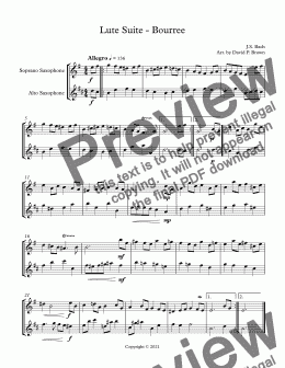 page one of Lute Suite - Bourree - for Soprano and Alto Sax