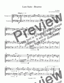 page one of Lute Suite - Bourree - for Trumpet and Trombone