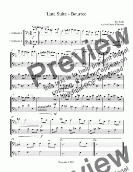 page one of Lute Suite - Bourree - for two Trombones