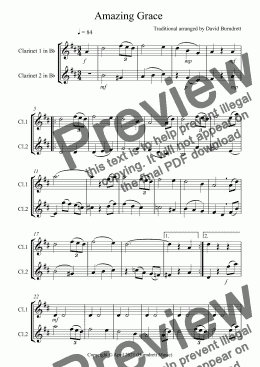 page one of Amazing Grace for Clarinet Duet