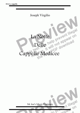 page one of la notte delle capelle medicee for SSAA choir a cappella